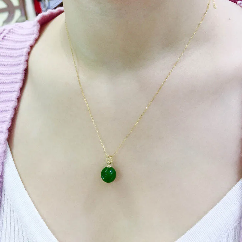 SHILOVEM 18k YELLOW Gold Natural Green Jasper Pendant none  necklace Fine Jewelry Women  Party  New Gift  8mm yzz080855by