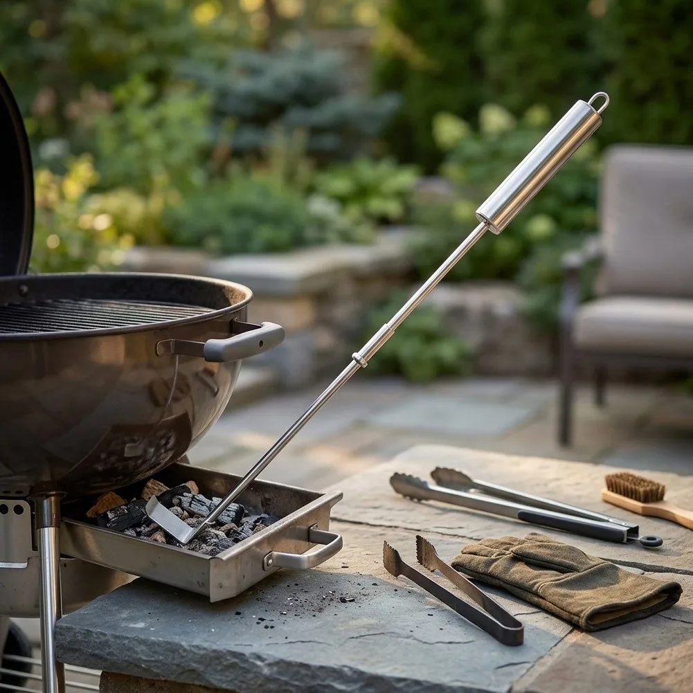 Ergonomic Stainless Steel Ash Spatula For Efficient Charcoal Grill And Fireplace Cleaning Without Scratching Surfaces