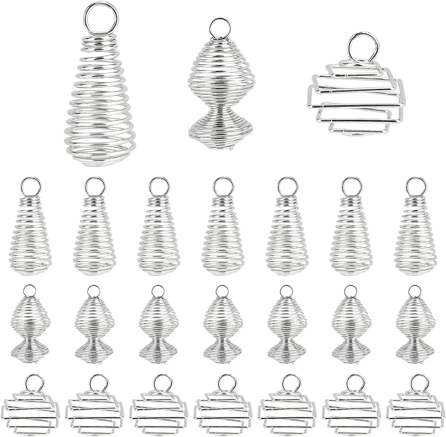 

60pcs Spiral Bead Cage Pendants 3Styles Stone Crystal Necklace Holder Charms Alloy Teardrop Square Round Dangle Charms