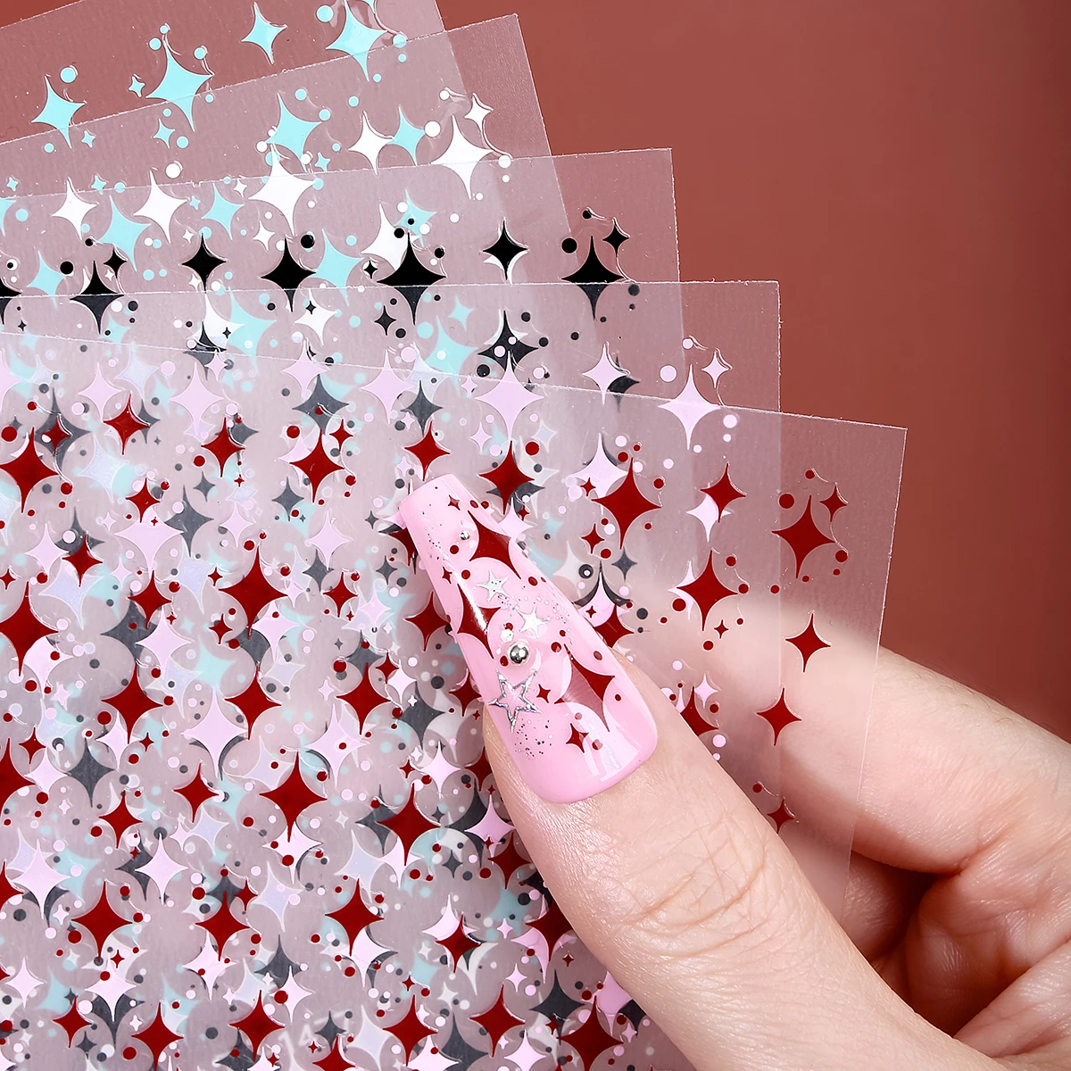 

5pcs 3D Red Black White Star Nail Art Sticker Y2K Stars Self-Adhesive Nail Slider Decoration Decal DIY Manicure Accessories