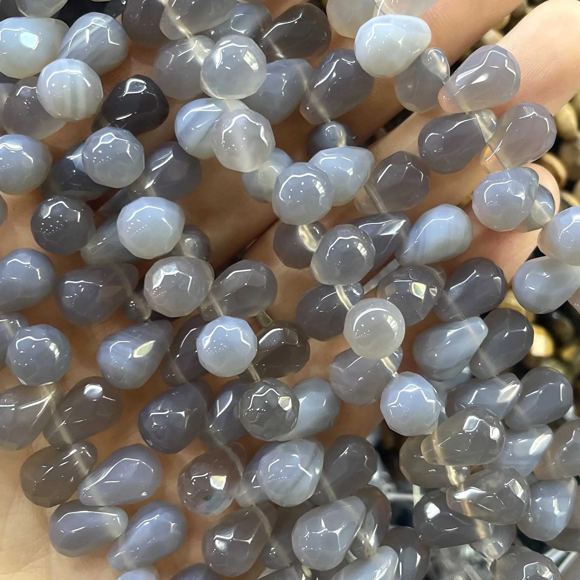 Naturstein facettierte Wassertropfen-Perlen aus Labradorit, Achat und Türkis für die Schmuckherstellung, DIY-Armband und Halskette – Detail 16