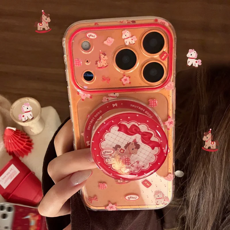 

Suitable for Apple 17 Pro max phone case iPhone 16, Little Pony rocking stand 15 through 11 new year 14 magnetic suction