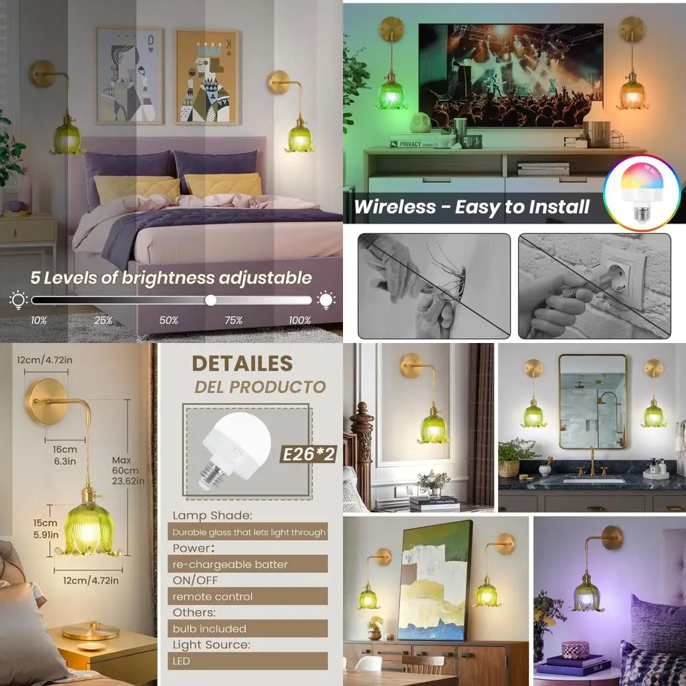 

Пара регулируемых настенных бра на батарейках из винтажного золота, перезаряжаемых с пультом дистанционного управления, идеально подходящих для гостиных и спален