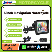 5 Inch Wireless Carplay Android Auto Motorcycle Navigation Display Portable HD Touch Screen IPX8 Waterproof IPS Moto Monitor