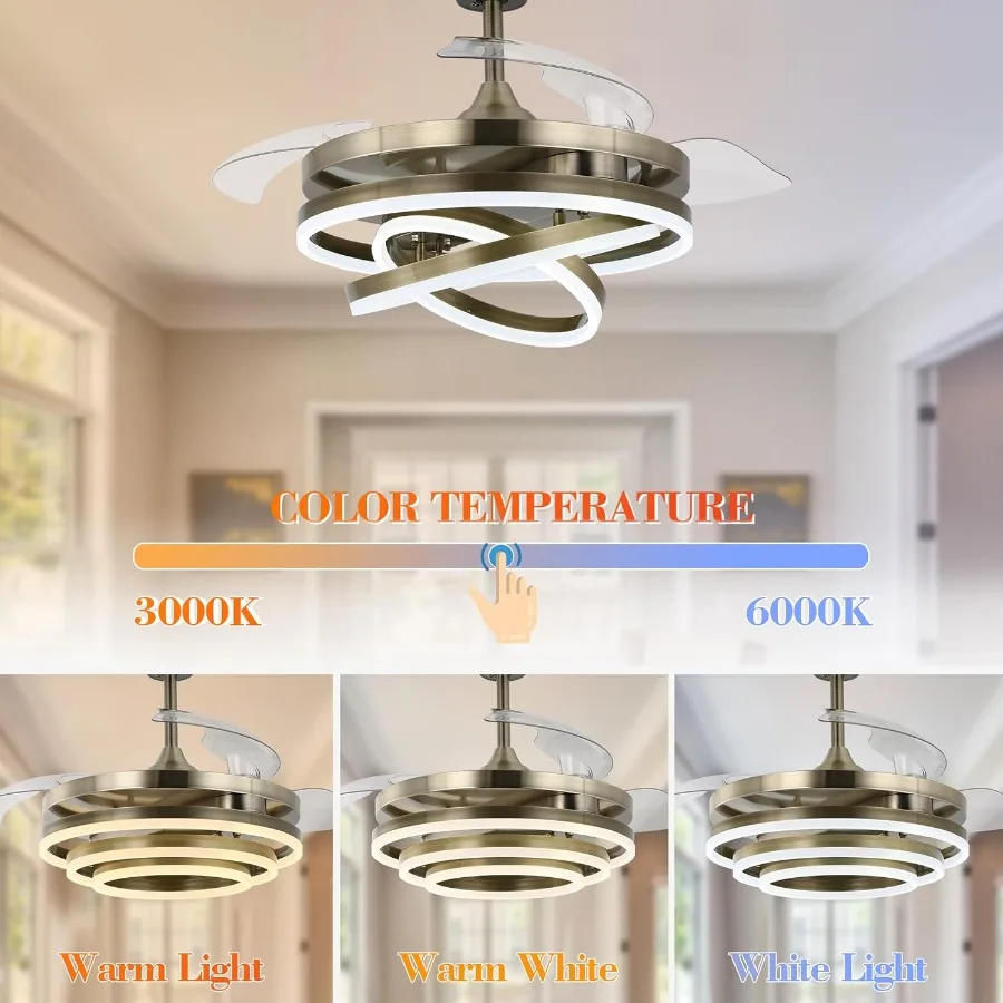 مروحة سقف قابلة للسحب مع أضواء مدمجة وجهاز تحكم عن بعد للاستخدام السكني الداخلي بتصميم 42 بوصة تتميز بـ 6 سرعات D #4