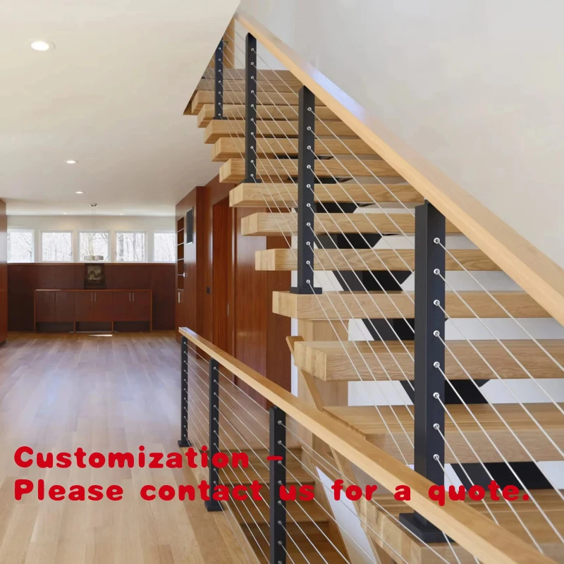 custom.Modern Custom Mono Stringer Stairs, Well-Designed Straight Steel Staircase with Classic Solid Wood Treads Loft Use