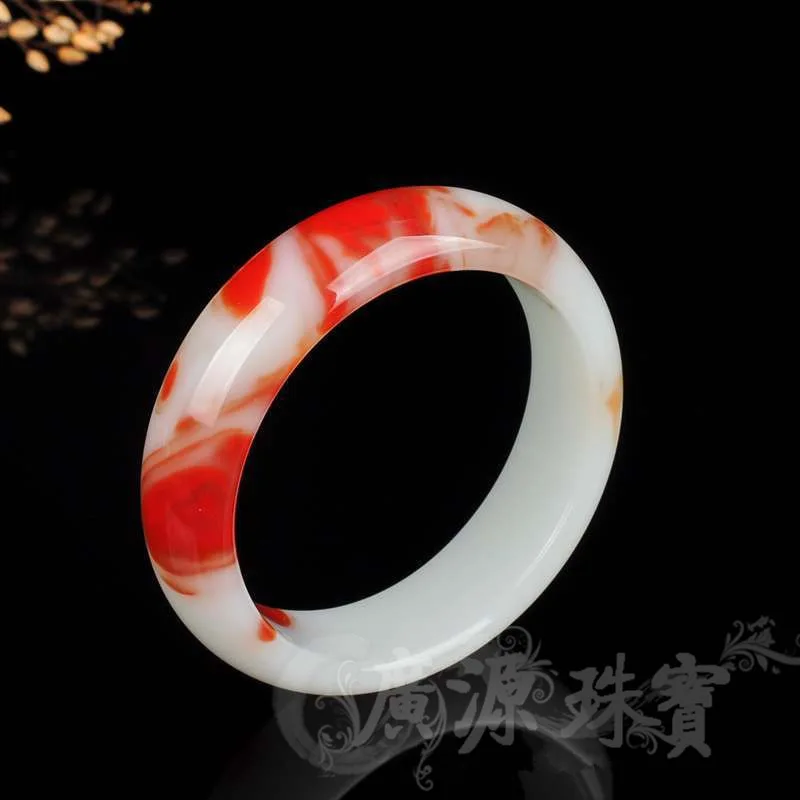 

Outer Mongolia Material Bracelet Xinjiang Chicken Blood Jade Wide Bracelet Colorful Jade Gold Silk Jade Round Bar Jade Bracelet