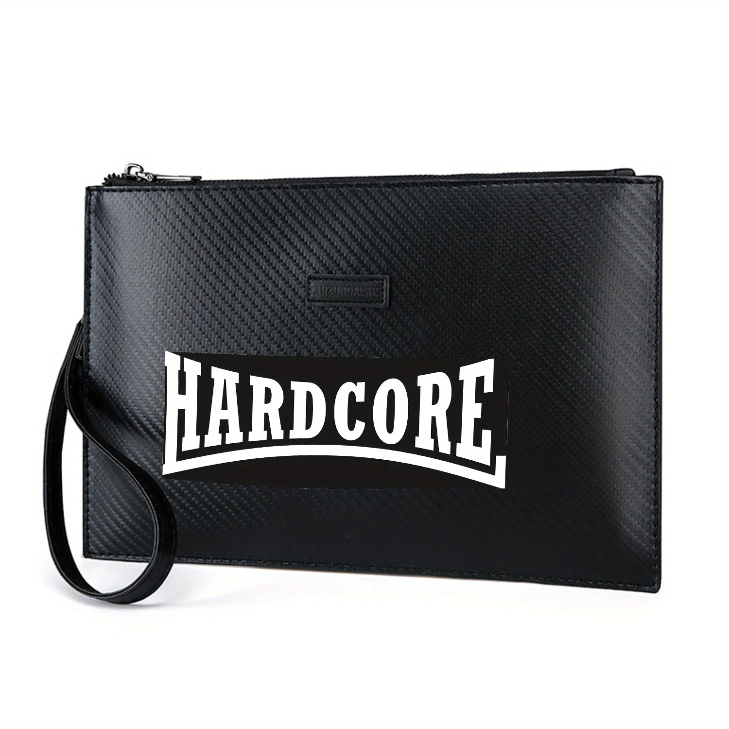 HARDCORE نص أبيض بخلفية سوداء أنيقة مطبوعة من البولي يوريثان حقيبة يد رجالية عصرية وعملية للحمل اليومي