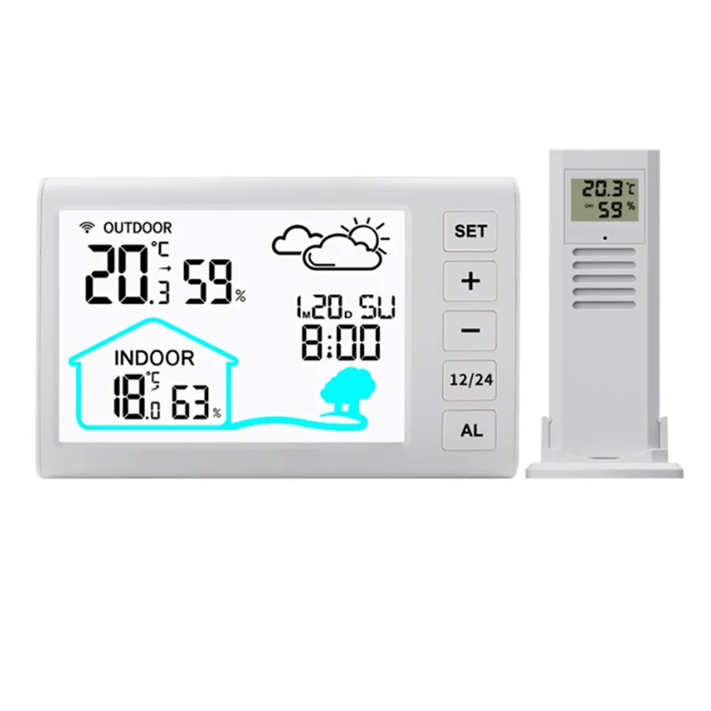 ABGH-Indoor Outdoor Thermometer Hygrometer Wireless Weather Station Home Weather Forecast Clock Weather Stations