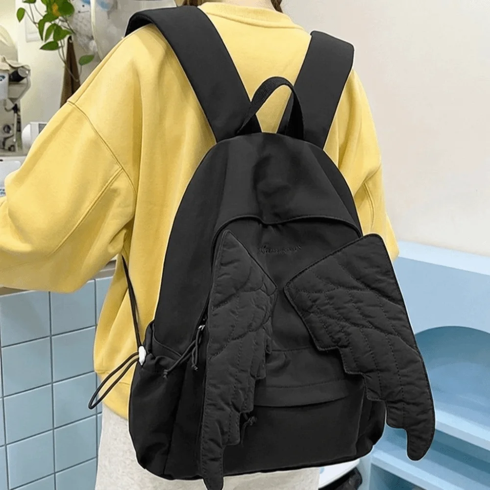 Cute Solid Color Wing Backpack Y2k Jk Nylon Backpack Lolita Large Capacity Students School Bag Gift