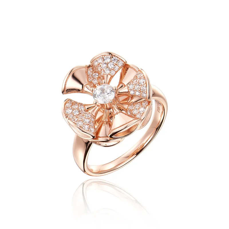 

Star Double-Layer Fan RingS925Silver Plated Affordable Luxury Style Elegant Lady Fan-Shaped Flower Cluster Ring