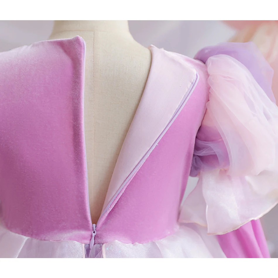 Halloween Princesss Pink Costumes Kids Autumn And Winter Dress Fancy Clock Flower Girl Dresses for Weddings Party Clothing