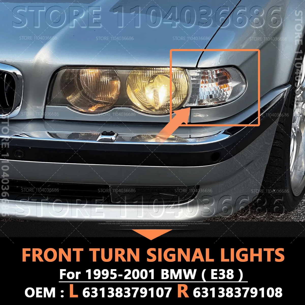 

For 1995-2001 E38 BMW 740i 740iL 740iLP 750iL Front Turn Signal Corner Lights Parking Lamps (No Bulbs) 63138379107 63138379108