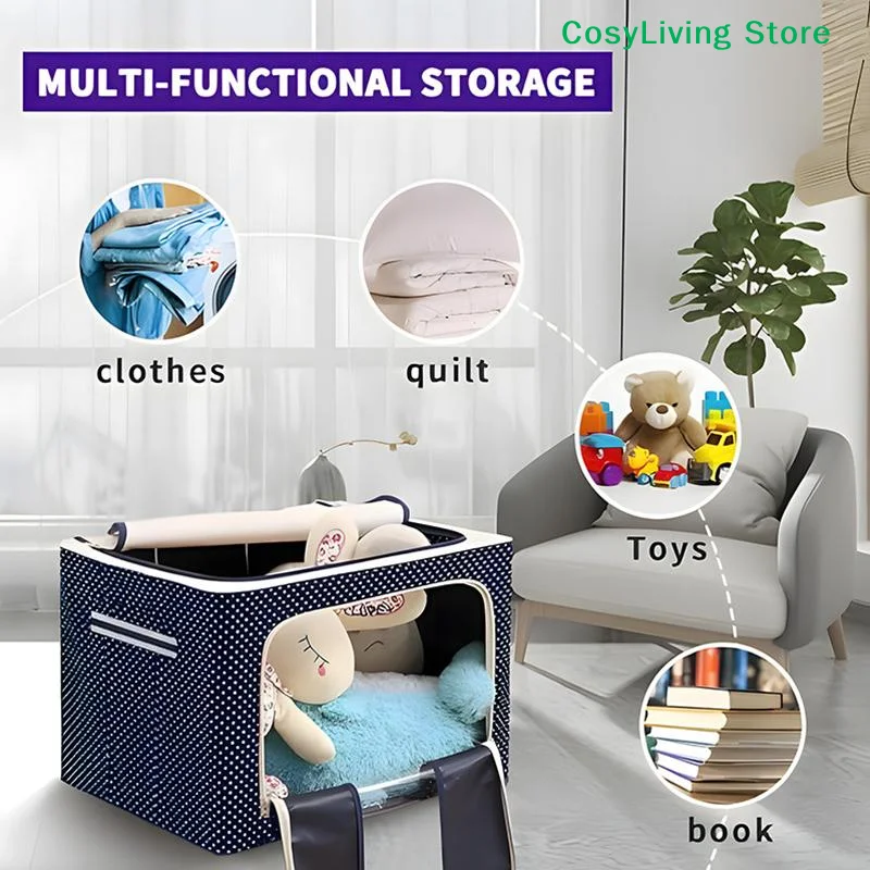 [CL]Oxford Cloth Steel Frame Storage Box Large Capacity Clear Window For Storing Clothes Quilts Home Organization[CL]