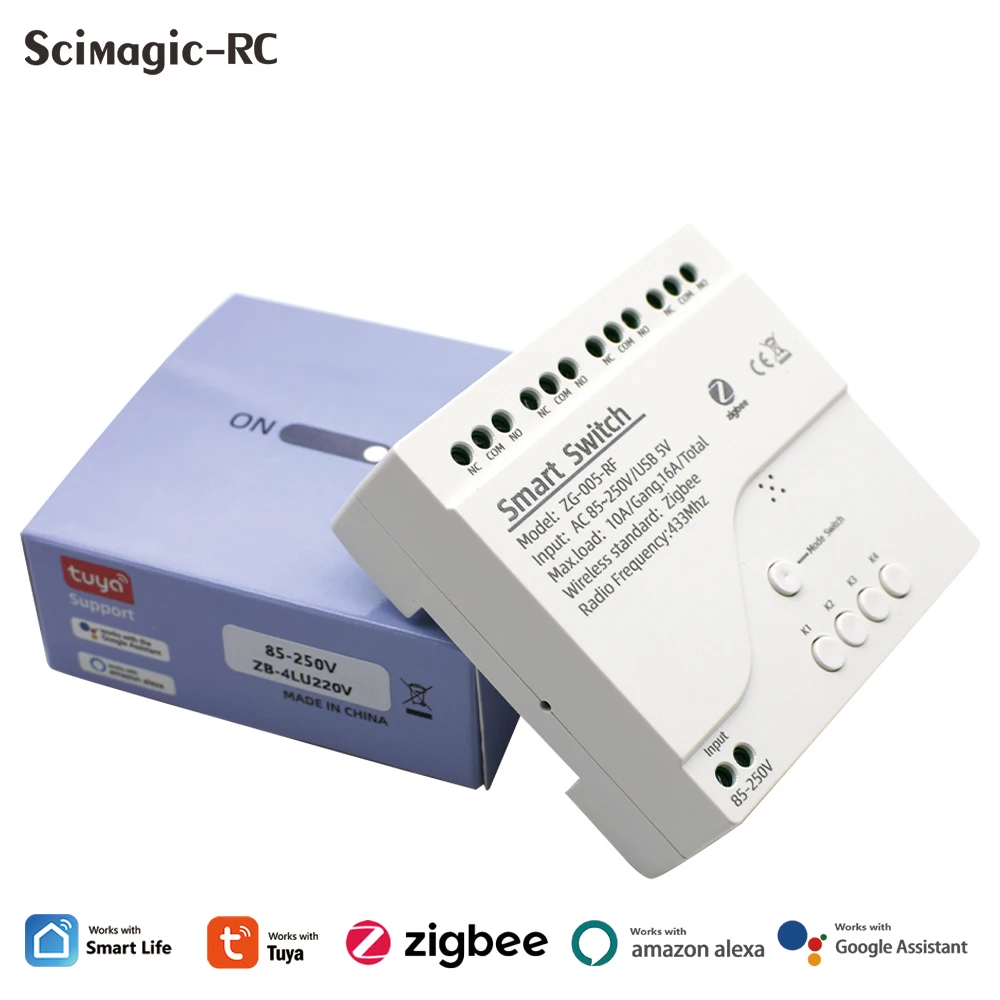 Zigbee Tuya Ewelink Smart Switch Module 1/2/ 4 Channels 7-32V 85-250V Relay RF433 Remote Control Works with Alexa Zigbee Hub