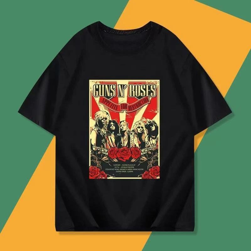 Band Style Summer Ins Trendy Brand Street Loose Round Neck Top American Rascal Handsome Heavy Cotton Short Sleeves