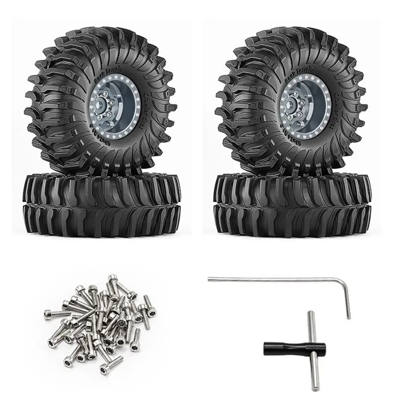 FBIL-1.0 Inch Beadlock Wheel And Rubber Tires For 1/18 Traxxas TRX4M For 1/24 Axial SCX24 RC Cralwer Upgrade Parts Titanium