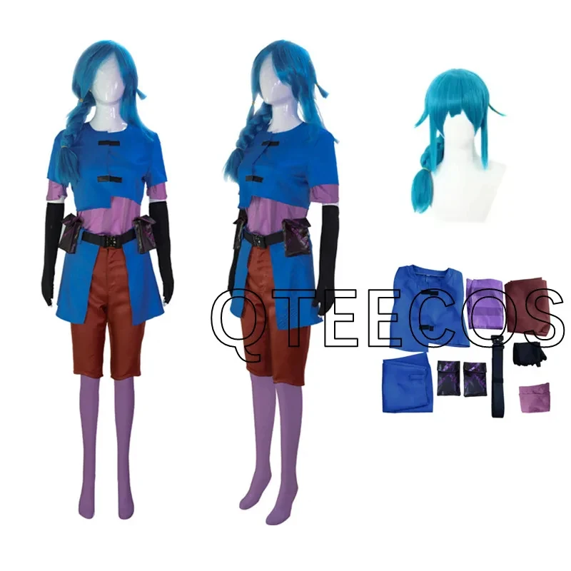 

Костюм для косплея Jinx из Arcane (LOL) в детском возрасте: парик, униформа, пальто, брюки, аксессуары ABC123Anime
