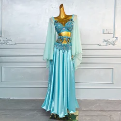 Belly Dance Performance Costume for Women Luxury Rhinestone Elegant Chiffon Set Adult Oriental Belly Dancing Competition Outfit