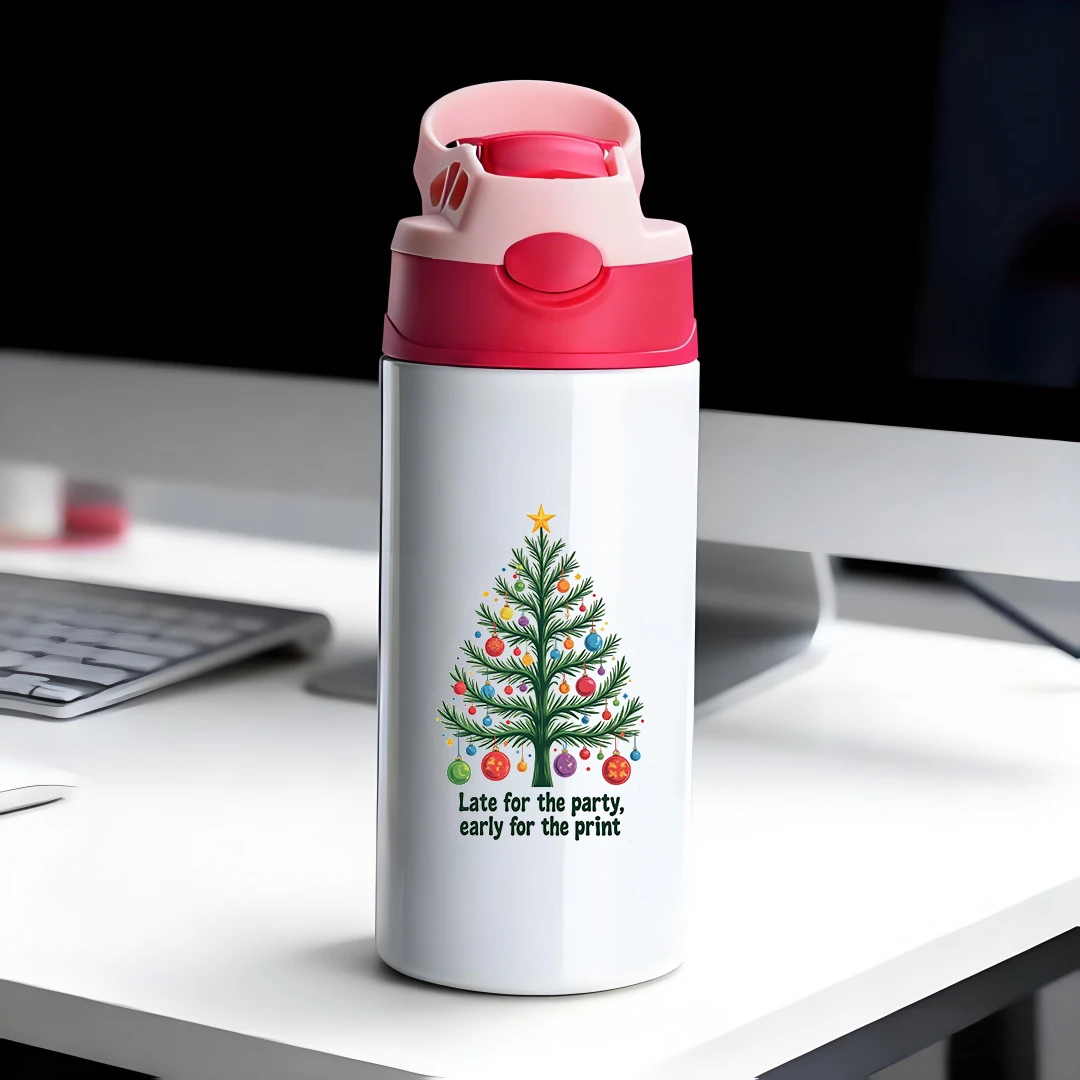 

304 stainless steel thermal cup cartoon Christmas tree sticker design childfriendly straw cup Christmas gift creative handp