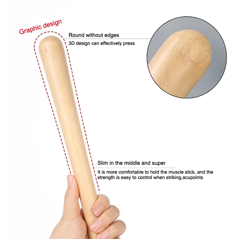 1PC 41.2CM Natural Wooden Acupoint Tapping Massage Hammer Stick Body Meridian Stress Relief Massager For Back Waist Muscle