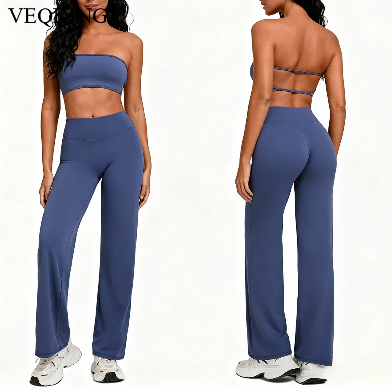 

VEQKING, комплект из 2 шт., женские штаны для йоги, спортивные бюстгальтеры без бретелек с подушечками, мягкие спортивные штаны для занятий спортом, быстросохнущие колготки для тренировок