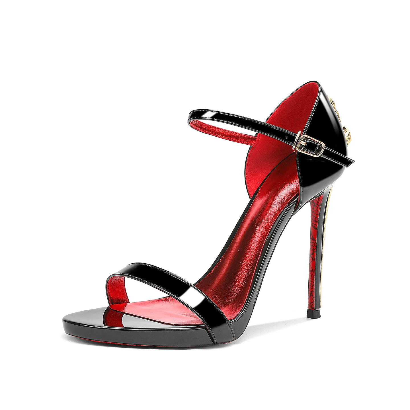 crown-red-high-heels-fine-heel-10cm-waterproof-platform-thick-sole-black-office-lady-strappy-sandals-women's-summer