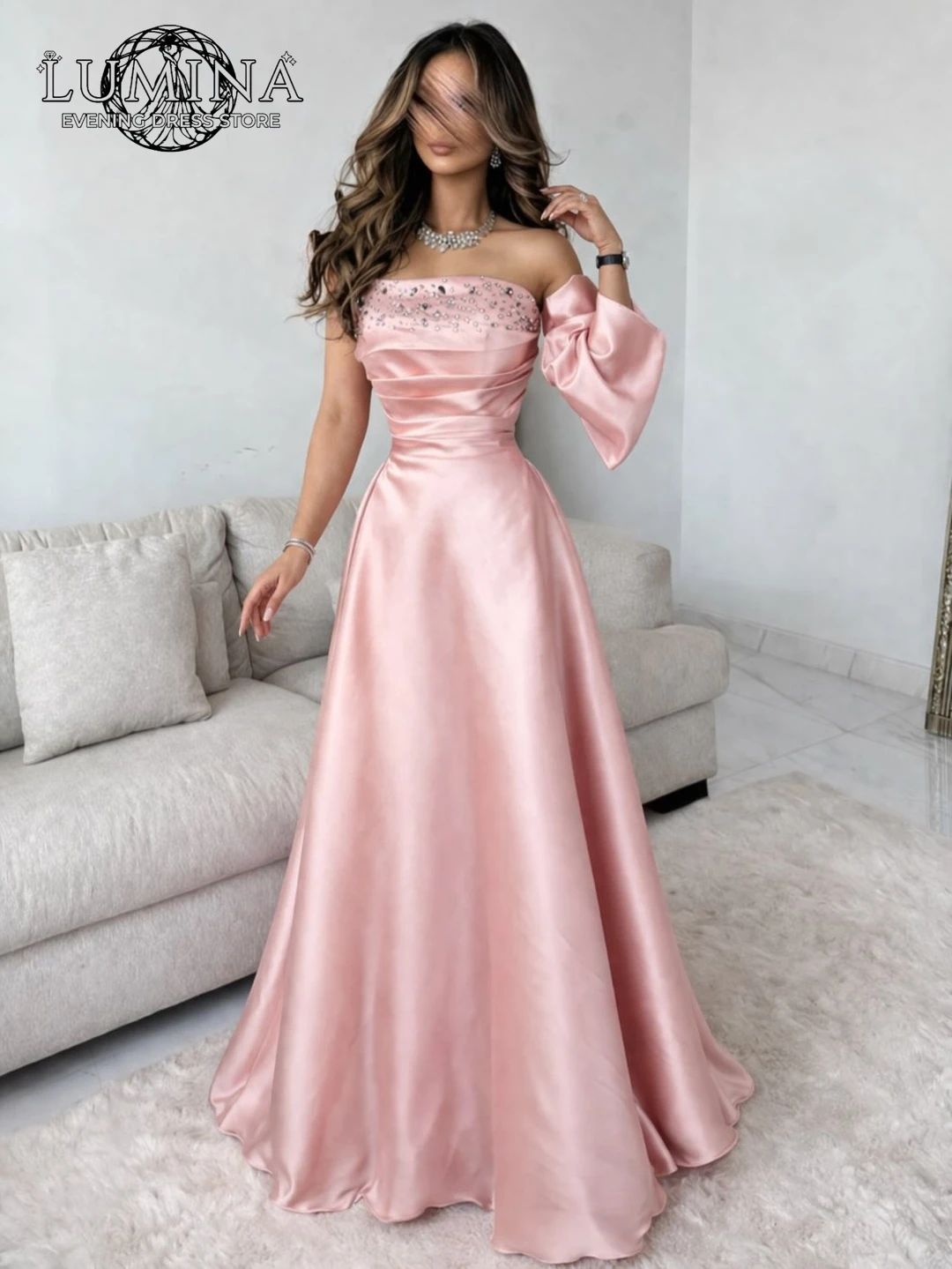 

Lumina Custom Made Luxury Elegant Party Dresses for Wedding Woman Rhinestones Saudi Women's Evening Dress Line A Satin Prom 2026