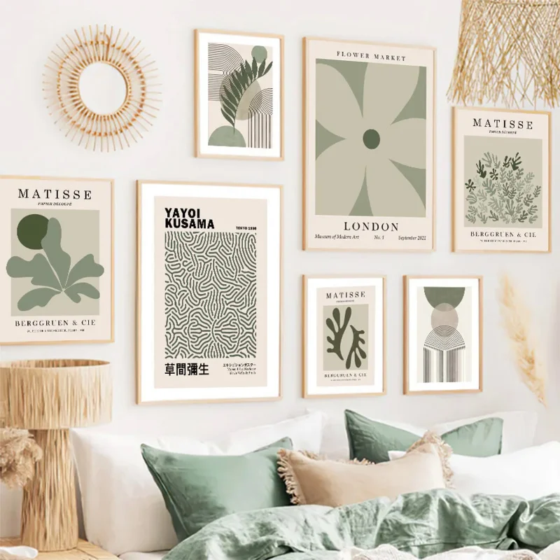 Flower Market Posters And Prints Wall Art Canvas Painting For Living Room Decorative Pictures Matisse Green Leaf Coral Geometry