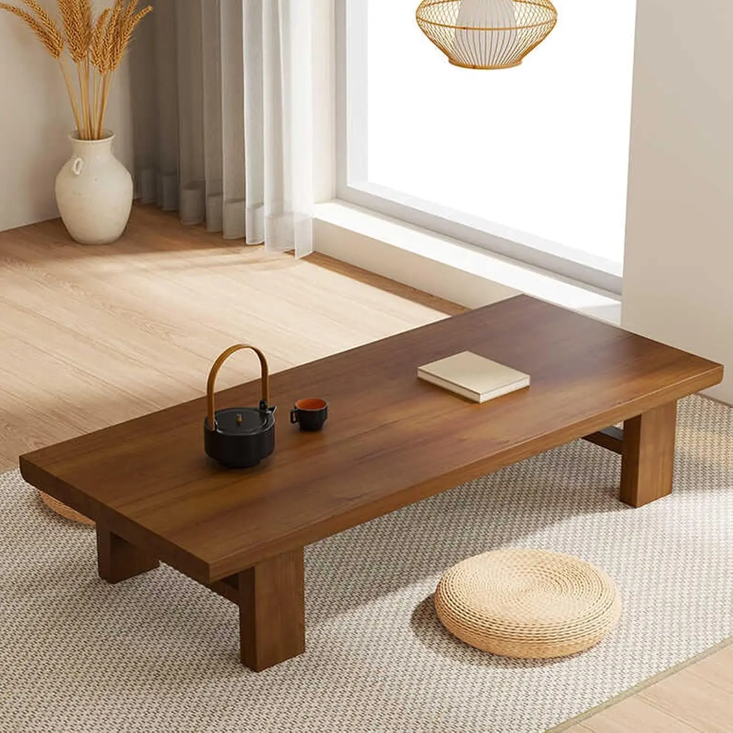Japanese Solid Wood Low Coffee Table, Extra Thick Tatami Table