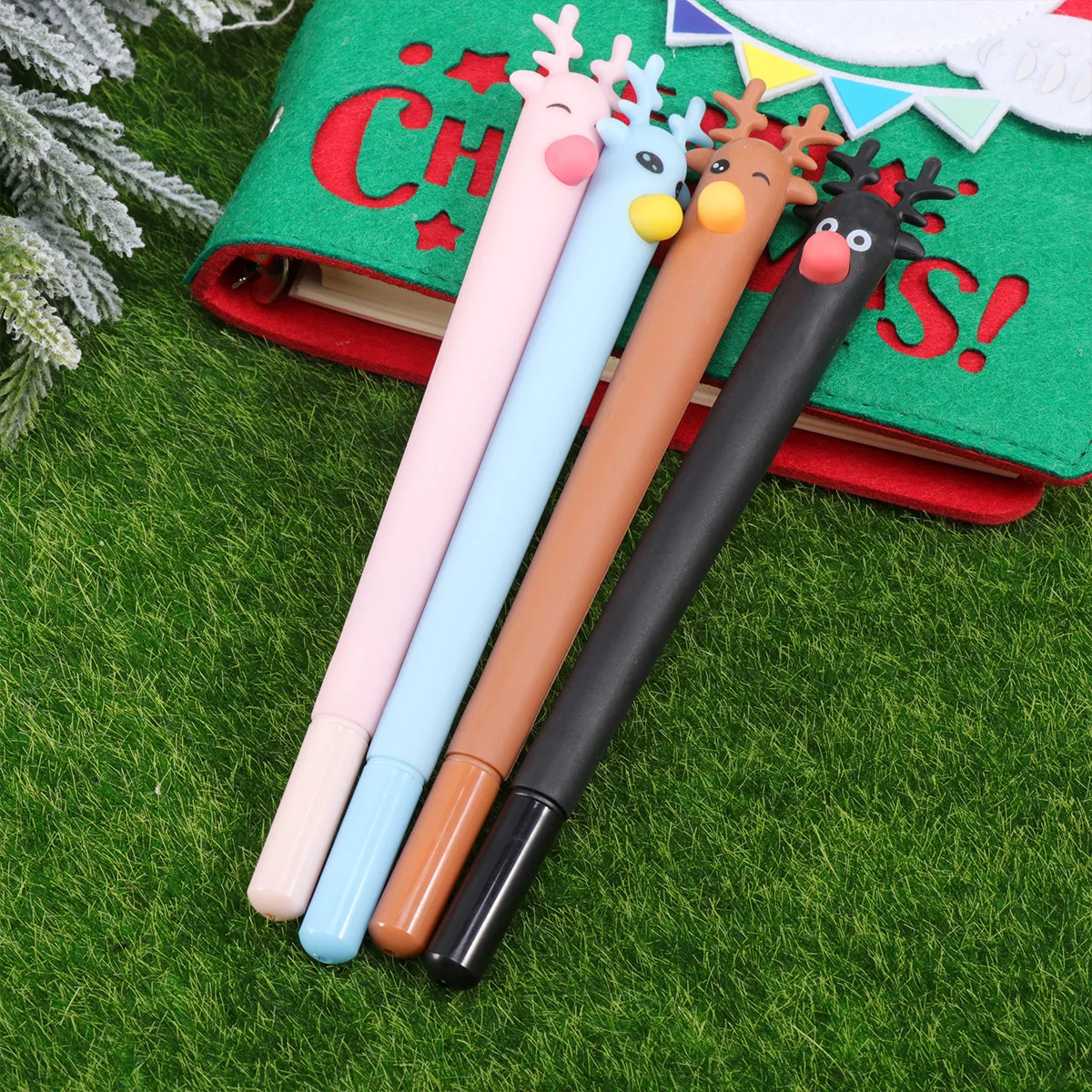 

8Pcs Blue Ink Ballpoint Pen Set Christmas Deer Shape Creative Cartoon Stationery Gift for Students Office Home School