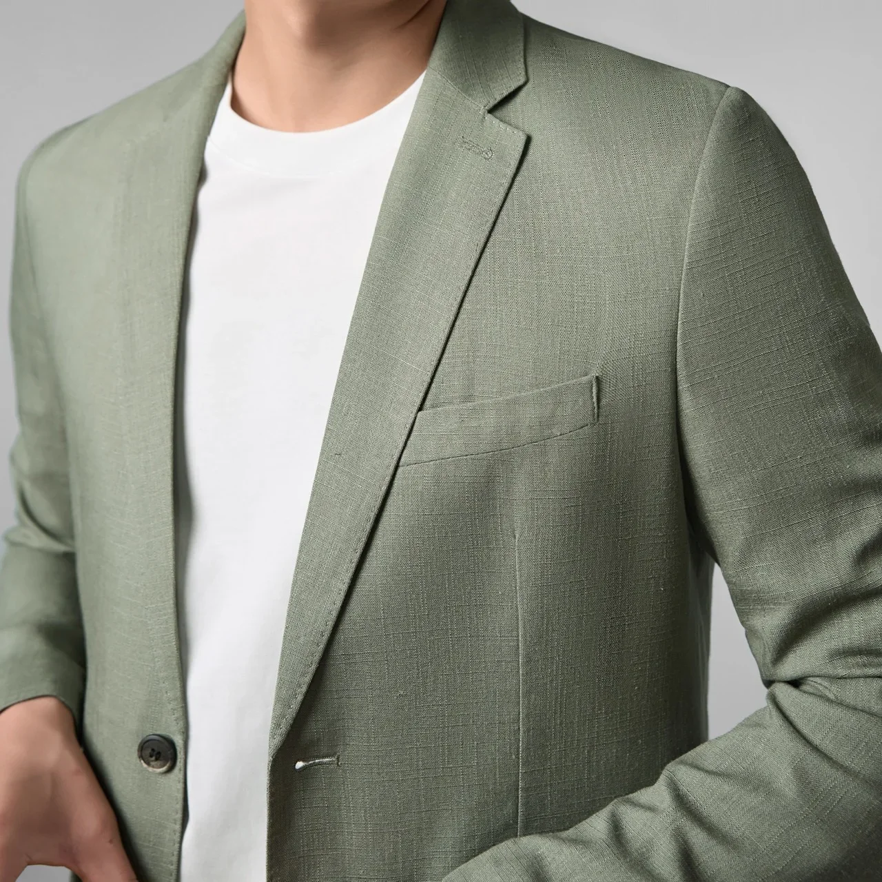 Herren Leinen Blazer Leichte Sommerjacke Unstrukturiert Smart Casual Atmungsaktiv Kühlend Lyocell Resort Stil Stiller Luxus Eleganter Mantel Sonnenschutz Urlaub Strand Viskose Mischung Oberbekleidung Büro Reise Freizei – Detail 13