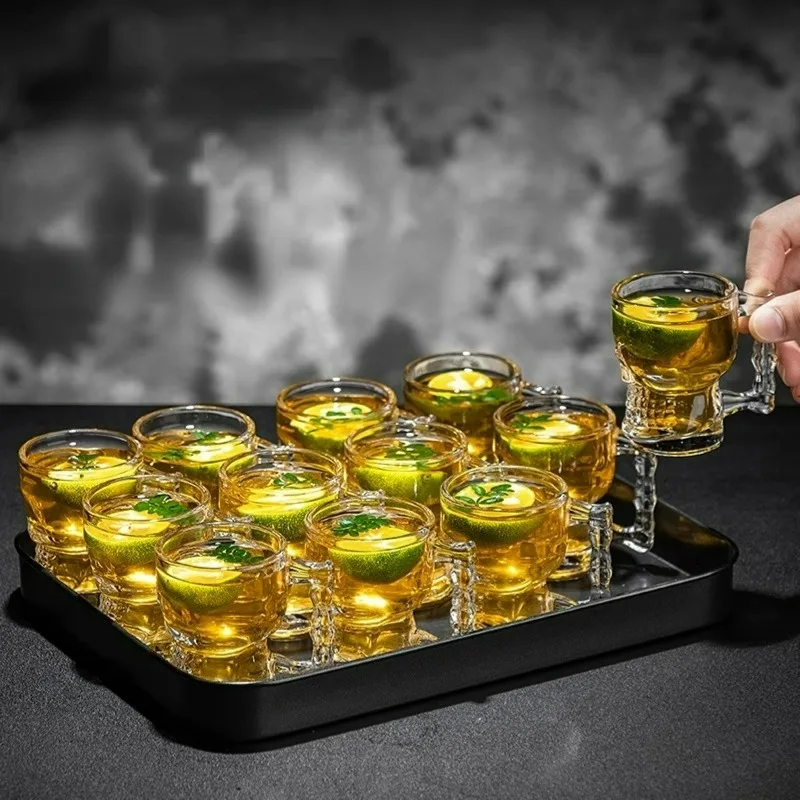 6/9/12 قطعة الجمجمة لقطة صغيرة كوب زجاجي الإبداعية كوكتيل نظارات الكؤوس مجموعة كوب تيكيلا صغير مع مقبض كوب للبيرة شريط الحفلات ملحق