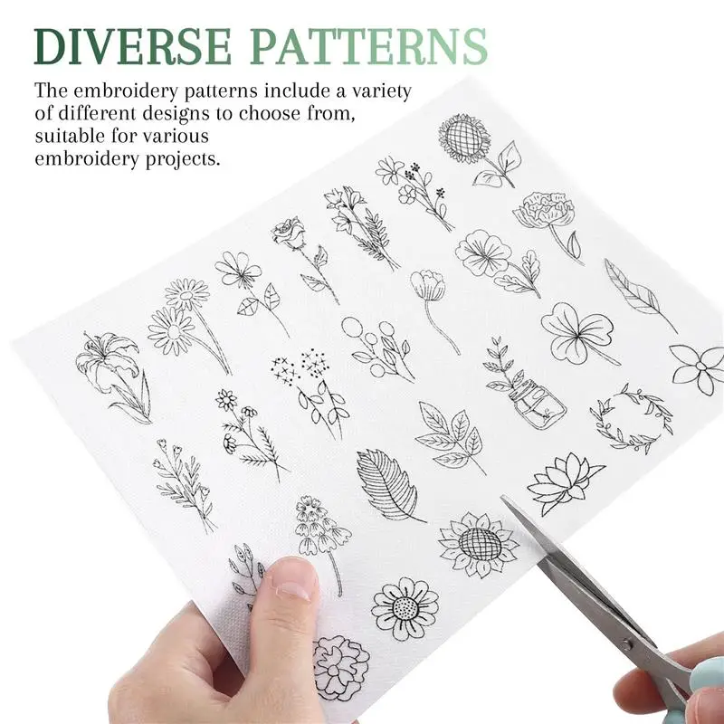 2 Sheets Water Soluble Embroidery Patterns Stencils Cross Stitch Transfers Paper Templates DIY Handmade Clothes For Beginners