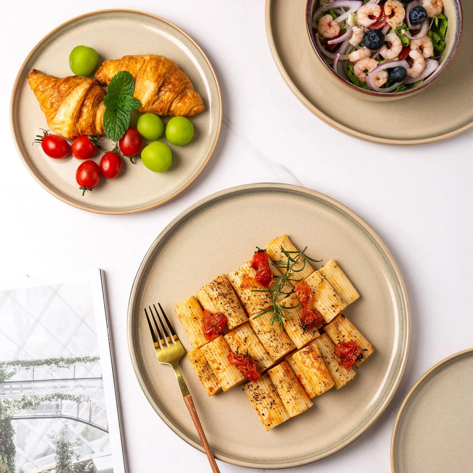 مجموعة أدوات مائدة سيراميك مجموعة أواني طعام من الخزف الحجري المستدير الممتاز أطباق وأطباق سيراميك مزججة تفاعلية لسطح الطاولة الحديثة #5