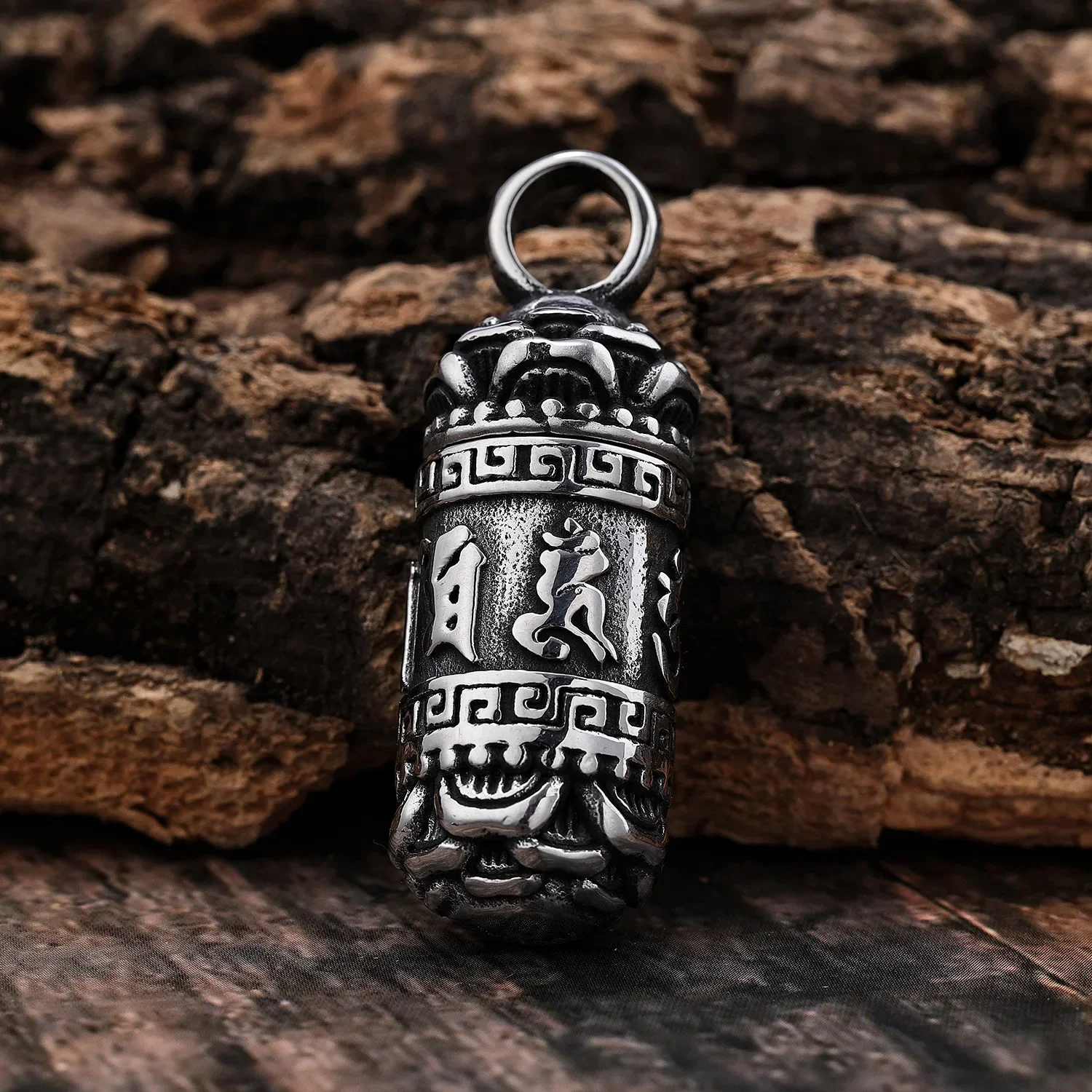 Sanskrit Openable Cylindrical Stainless Steel Pendant Men's for Necklace