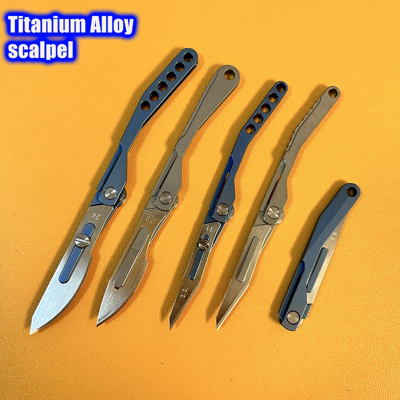 MINI TC4 Titanium Alloy Scalpel Unpacking Pocket Knife With Blade Fixing Screw Outdoor Folding Knife No24/23/11 Surgical Blade K