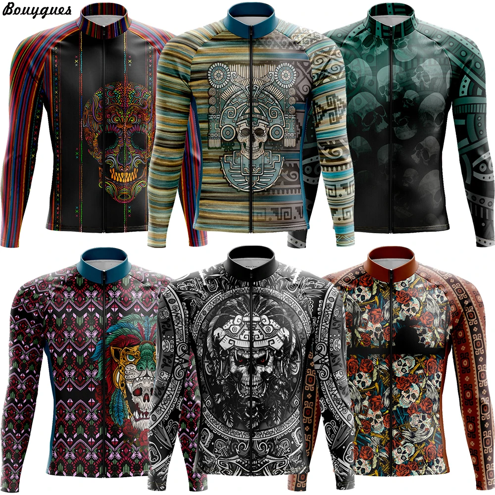 New Skull Team Cycling Jersey Set Long Sleeve Mountain Bike Cycling Clothing Breathable MTB Bicycle Clothes Wear for Mans