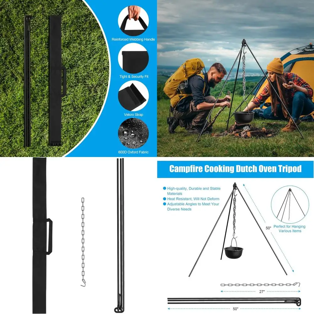 

50-Inch Heavy-Duty Outdoor Cooking Tripod with Carry Case and Storage Bag for Dutch Ovens and Lanterns