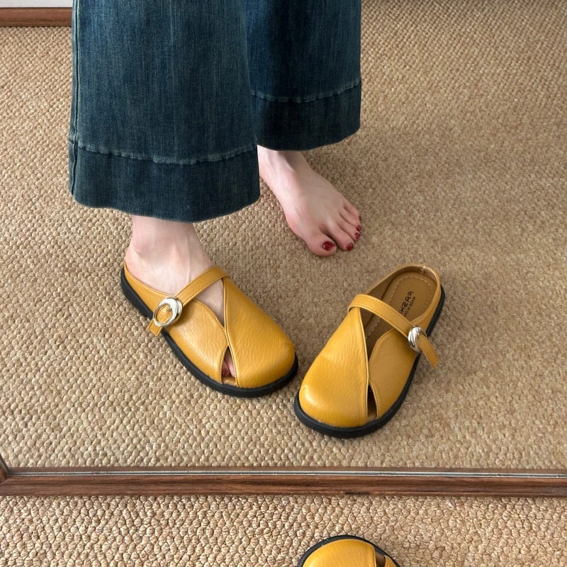 شباشب نسائية كاجوال وأنيقة ونعل سميك بلون سادة شباشب بإبزيم معدني مزخرف ملابس خارجية تناسب الجميع #6