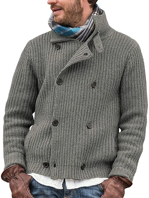 Large Size Men's Knitted Sweater with Buttons Pure Color Men's Outerwear Fashionable City Walk Long Sleeve CleanFit Style