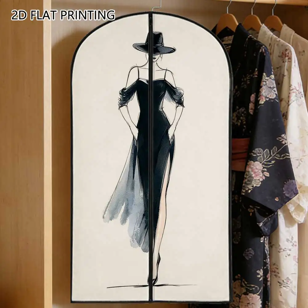 1pc Lady Fashion Sketch Compressed Dust Cover Clothes Compression Hanging Storage Bag Household Wardrobe Organizer