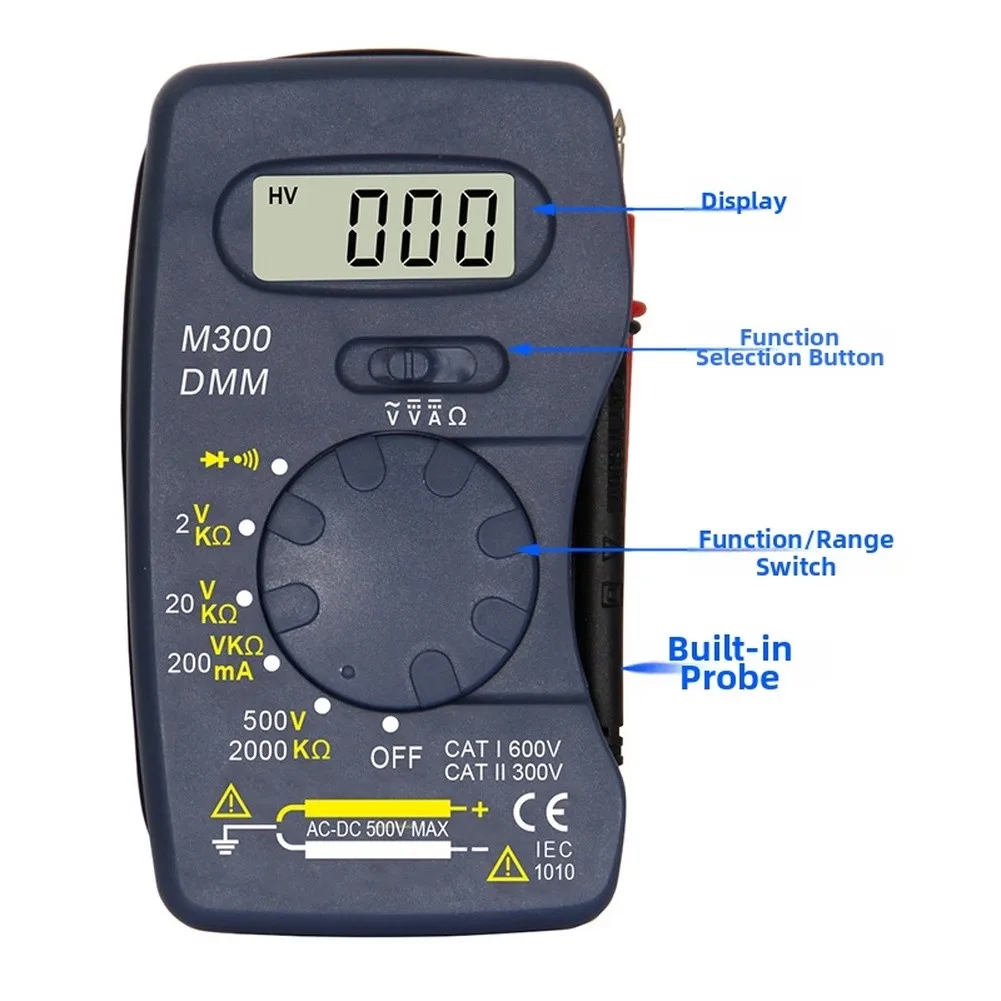 M300 Digital Multimeter Auto Range True RMS Pocket Sized Tester For DC AC Voltage Current Resistance Diode Continuity Check Tool