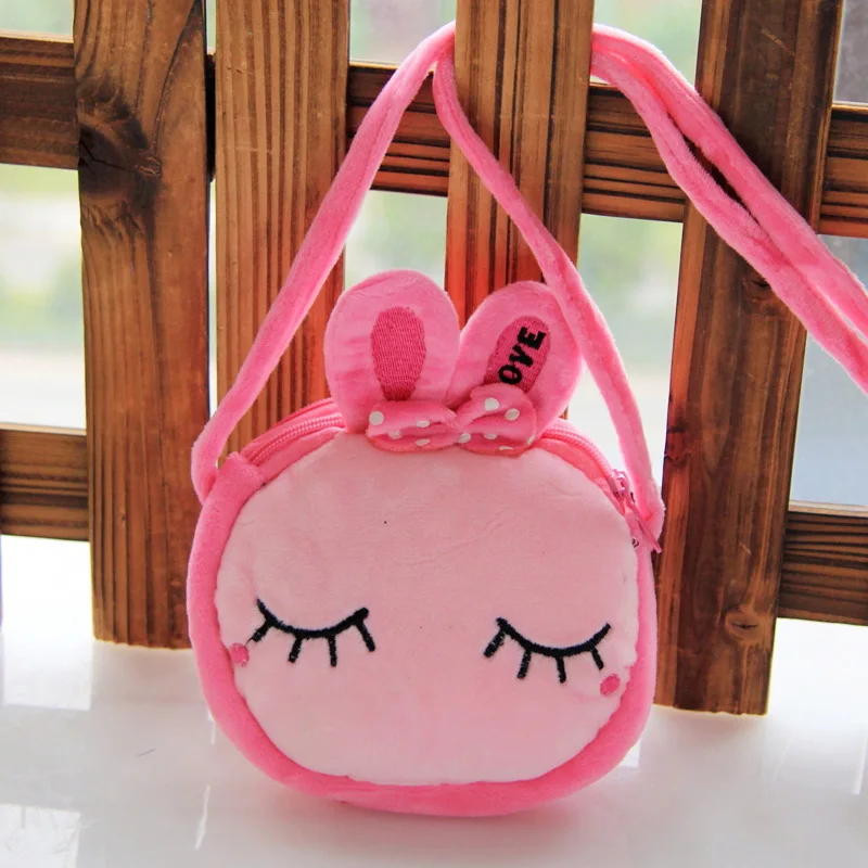 Lovely Children Coin Purse Cartoon Plush Messenger Bags Cute Animal Panda Cat Rabbit Fluffy Baby Kid Kindergarten Cross-Body Bag