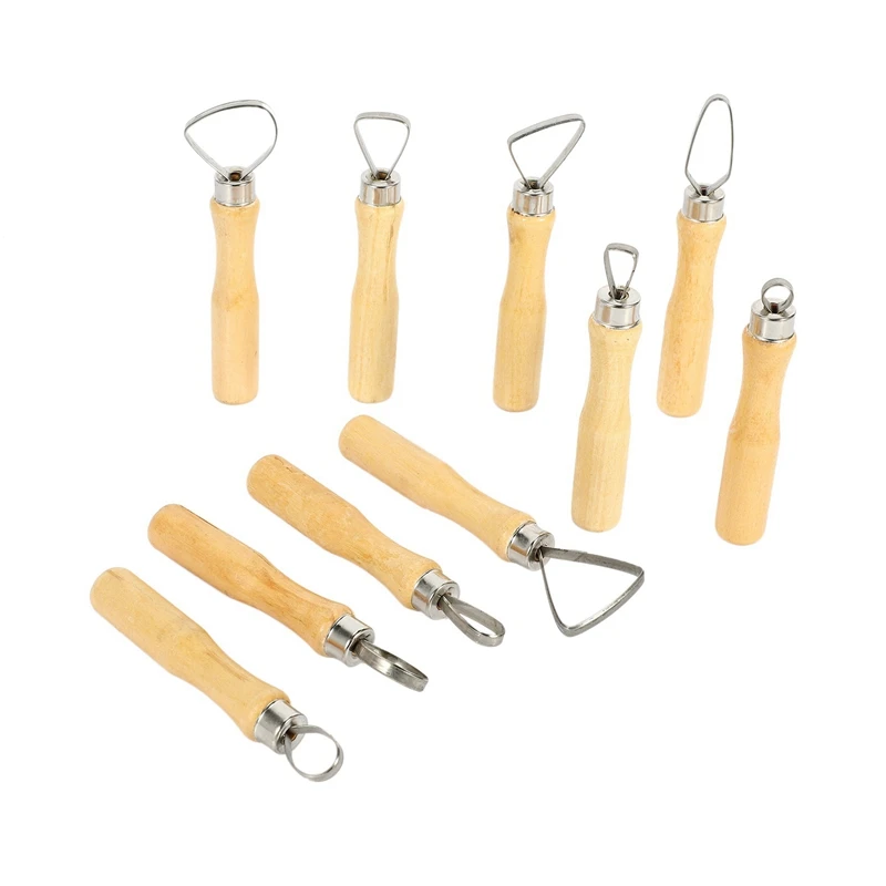 Metal + Wood Thick Handle Flat Wire Cutter Clay Pottery Sculpting Tool Set Pack Of 40