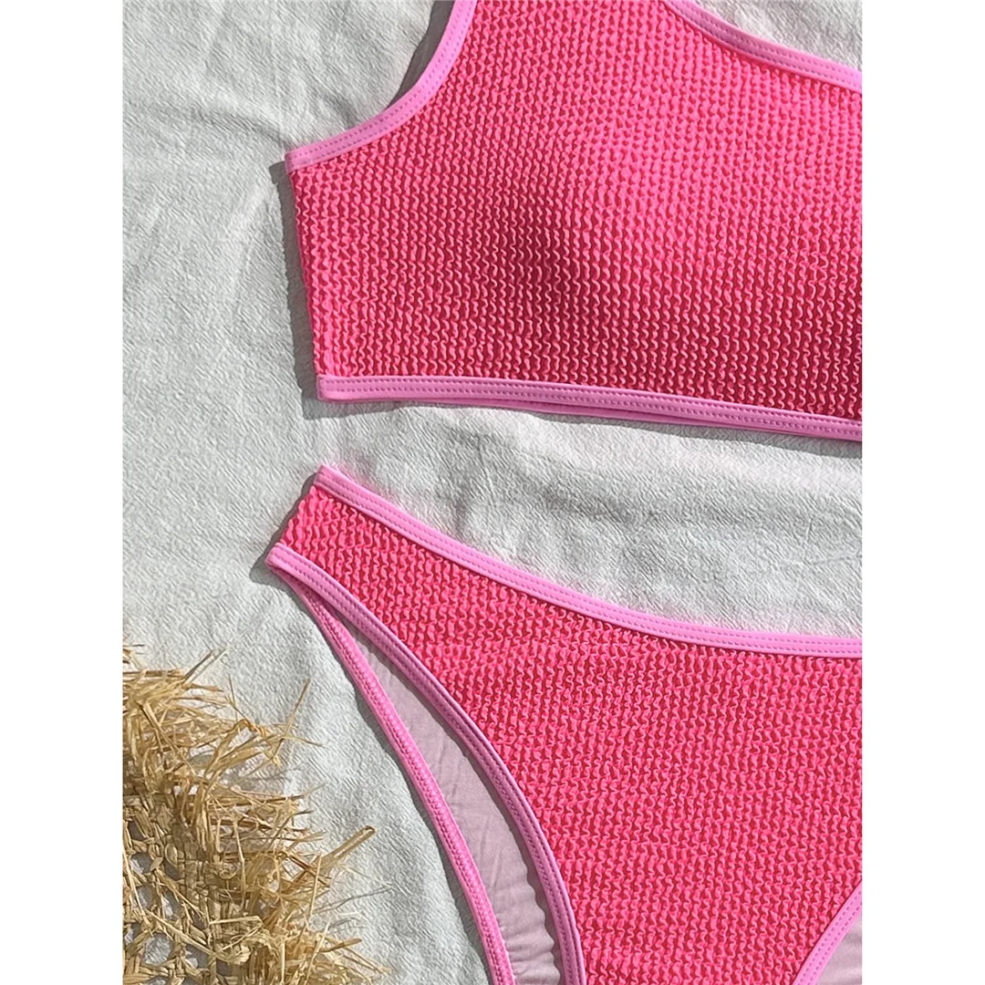 Gefälteter, einseitiger Bikini, Damen-Badeanzug, zweiteiliges Bikini-Set, gepolsterter Badeanzug, Badebekleidung, Schwimmbikini V7217 – Detail 5