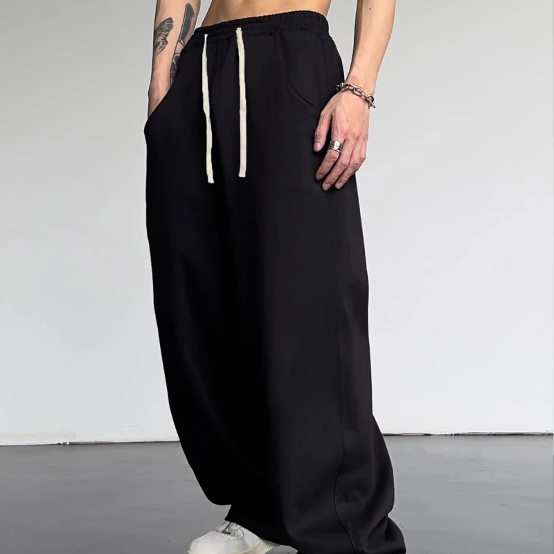 

American Street Men's Solid Color Sports Straight Leg Pants with Fleece in Autumn and Winter, Suitable for Both Men and Women