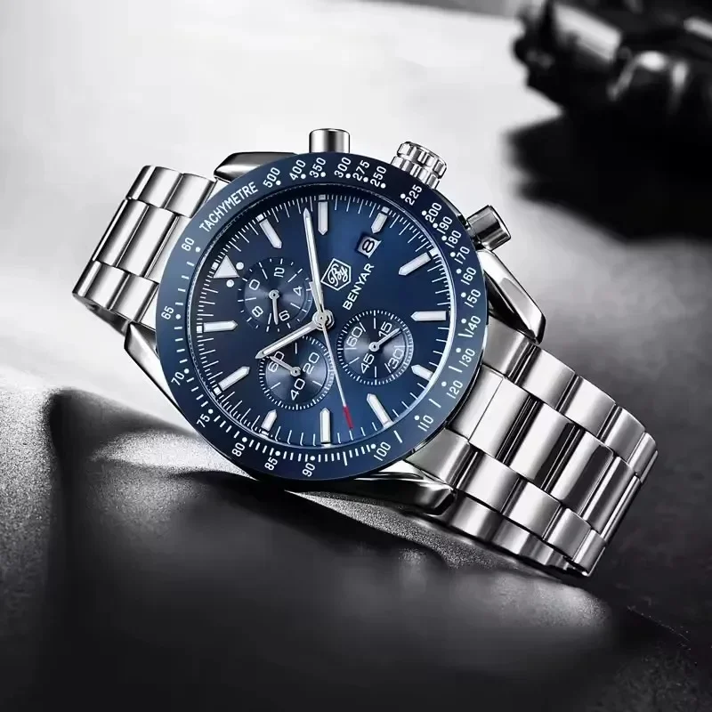 BENYAR Top Brand Luxury Full Steel Business Quartz Watch Men Casual Waterproof Sports Watches Clock Relogio Masculino Latest