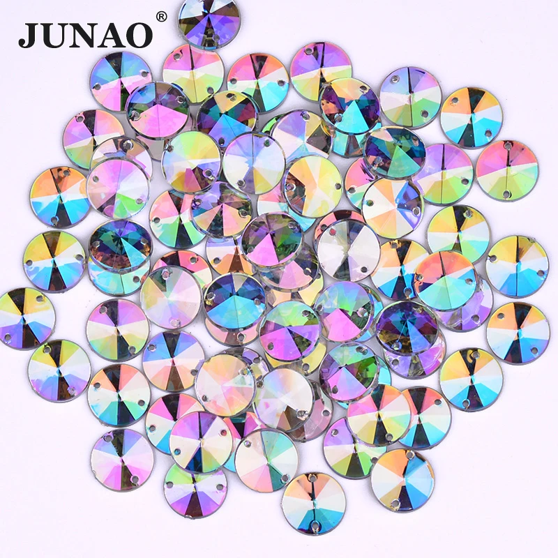 JUNAO 1000Pcs 10mm Red AB Round Rivoli Rhinestone Applique Flat Back Acrylic Strass Sew On Stones For Women Dress Clothes