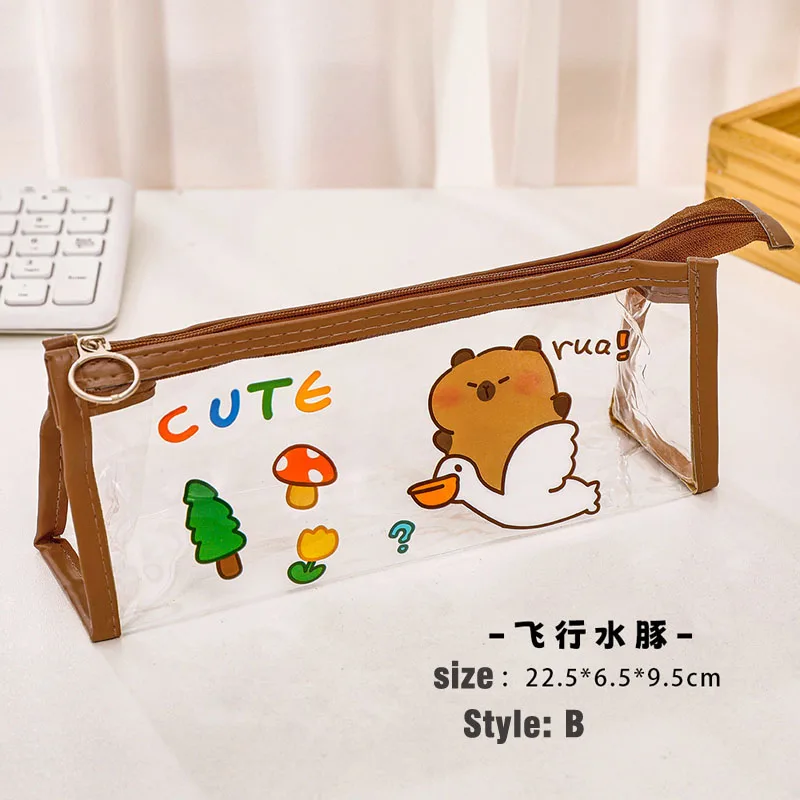 1 PCS Capybara Transparent Large Capacity Pencil Bag Aesthetic Kawaii Stationery Bag Children Pen Case Students School Supplies